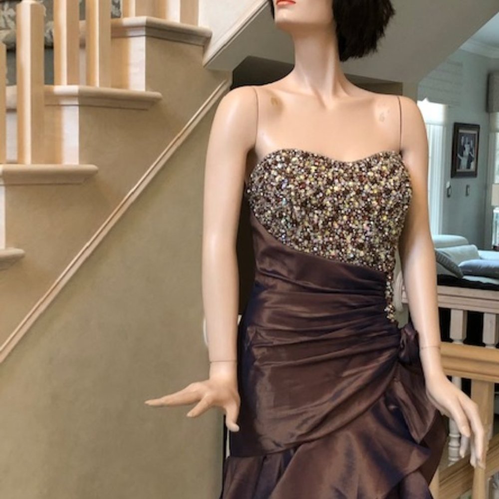 Tony Bowls Chocolate Brown Beaded evening gown
